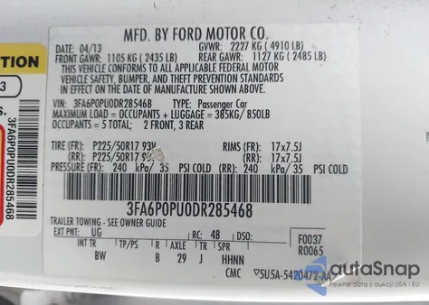 2013 Ford Fusion Energi Se Luxury z USA, uszkodzony, nr VIN 3FA6P0PU0DR285468